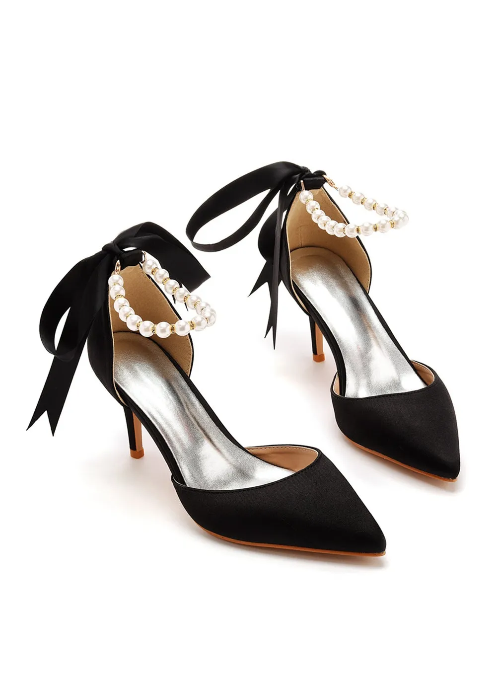 7 cm Ribbon Beaded Stiletto Sandals