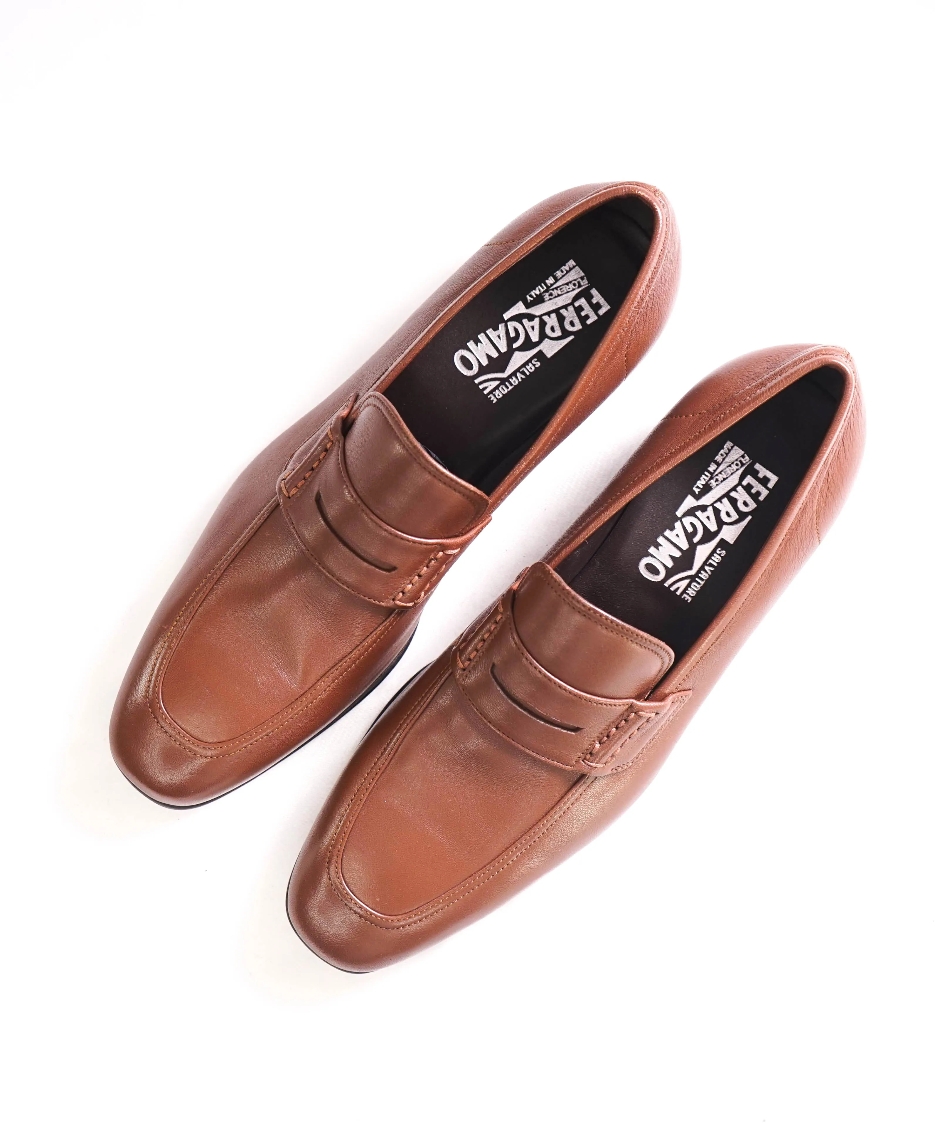 $800 SALVATORE FERRAGAMO - Supple Leather Brown Penny Loafers Sleek Silhouette - 8 D
