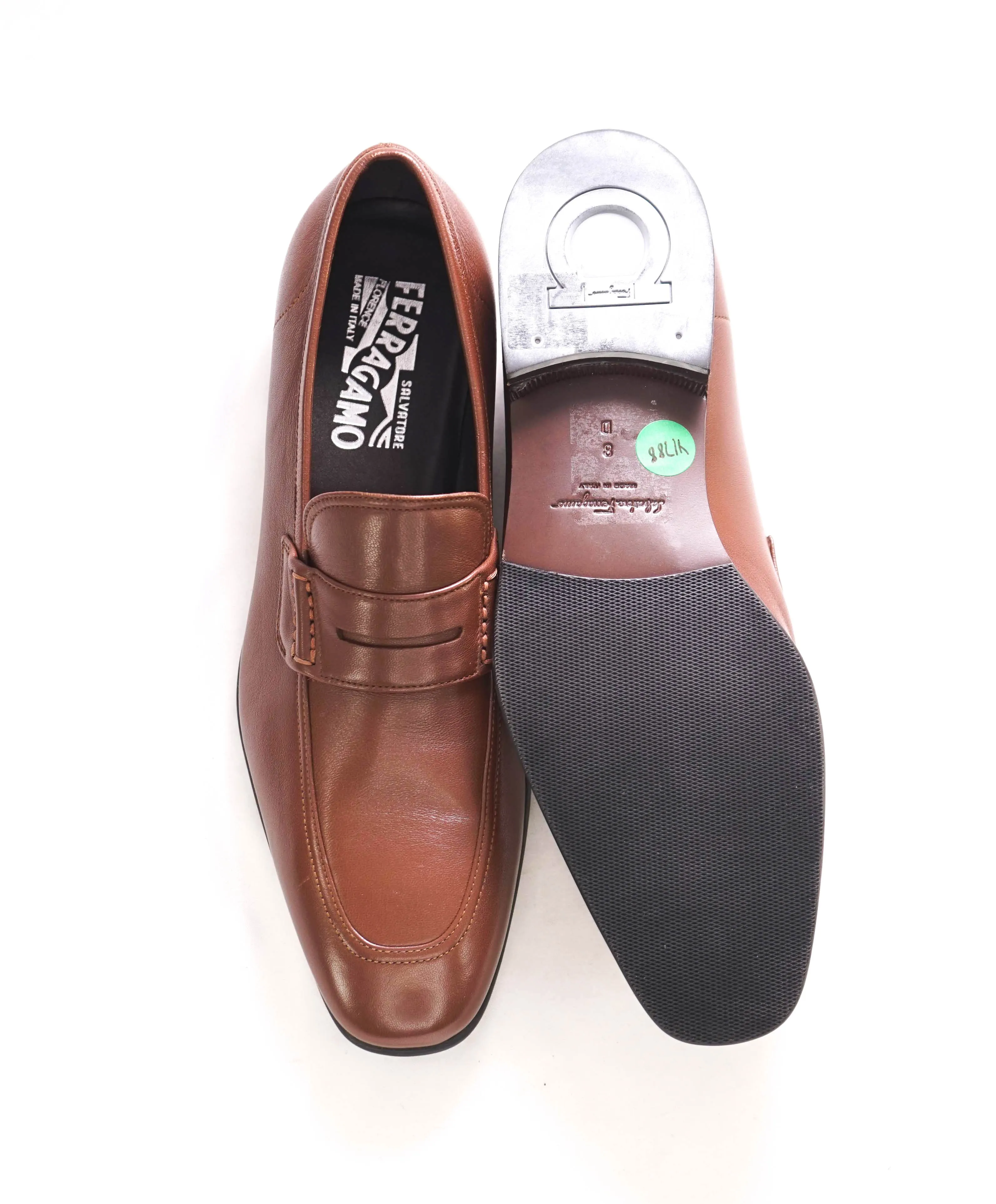 $800 SALVATORE FERRAGAMO - Supple Leather Brown Penny Loafers Sleek Silhouette - 8 D