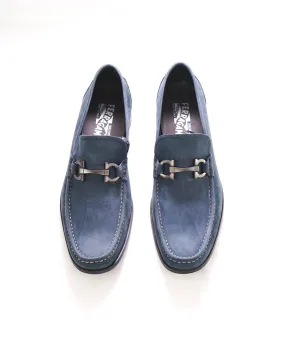 $850 SALVATORE FERRAGAMO - “GRANDIOSO" Gancini Bit Loafer Steel Blue Suede - 10 D