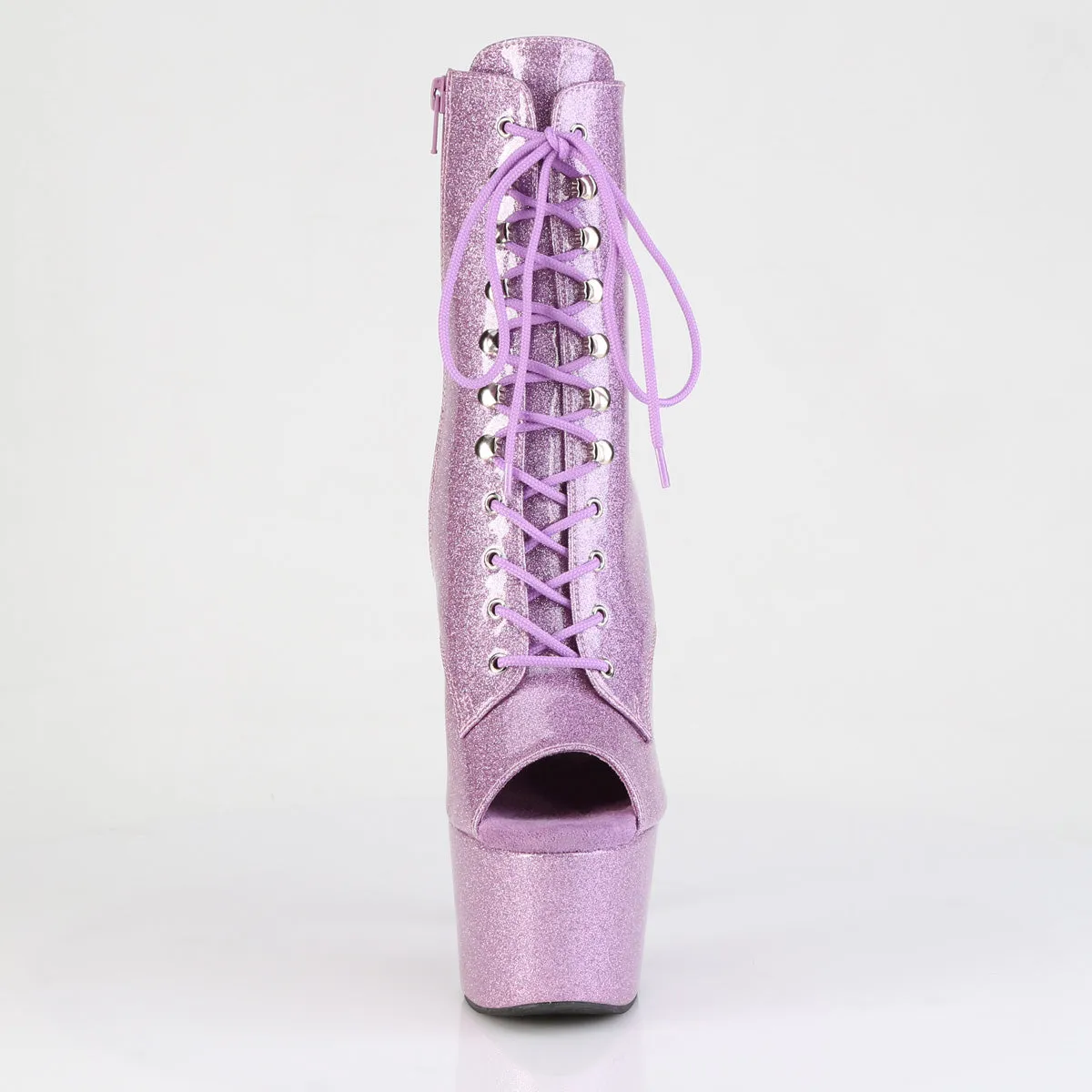 ADORE-1021GP Pleaser Purple Glitter Lace Up Platform Peep Toe Ankle Boots