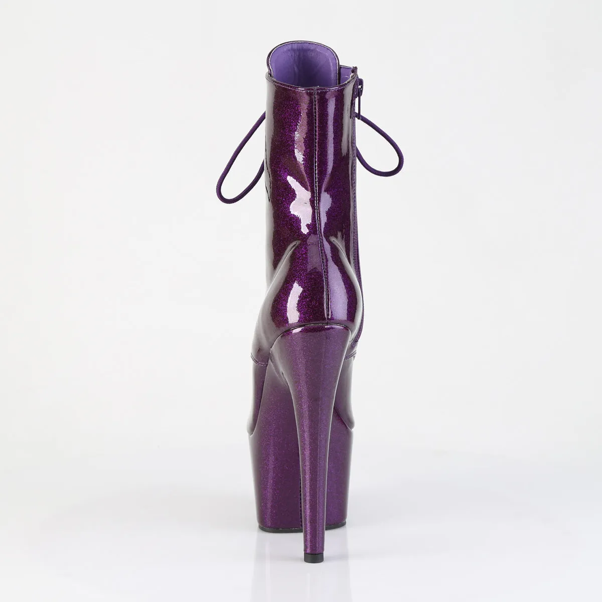 ADORE-1021GP Pleaser Purple Glitter Lace Up Platform Peep Toe Ankle Boots