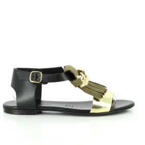 Antichi Romani 942 Gold & Black Fringe Slingback Sandals