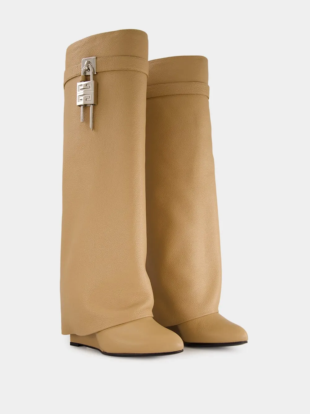 Beige Shark Lock High Boots