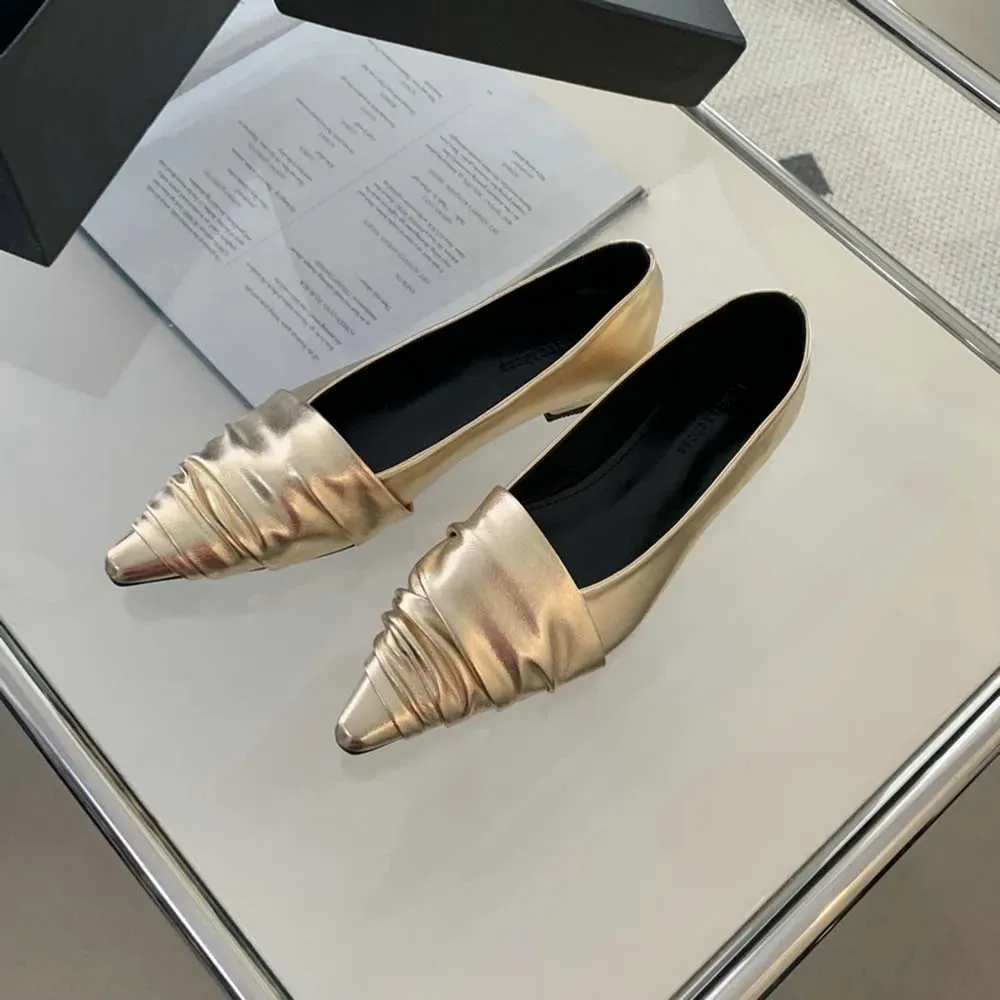 binfenxie  -  Fashion Women Loafers Pointed Toe Shallow Slip On Low Heeled Black Red Silver Gold Party Dress Shoes Woman Mules Size 35-39