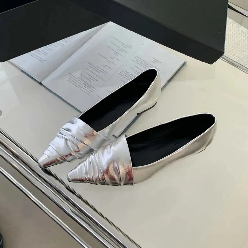 binfenxie  -  Fashion Women Loafers Pointed Toe Shallow Slip On Low Heeled Black Red Silver Gold Party Dress Shoes Woman Mules Size 35-39