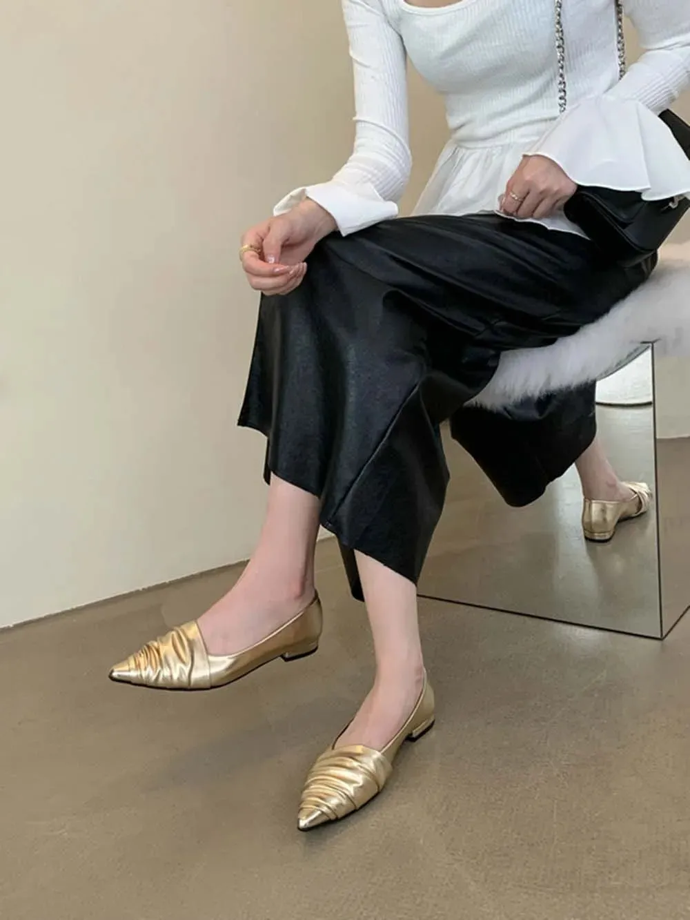 binfenxie  -  Fashion Women Loafers Pointed Toe Shallow Slip On Low Heeled Black Red Silver Gold Party Dress Shoes Woman Mules Size 35-39