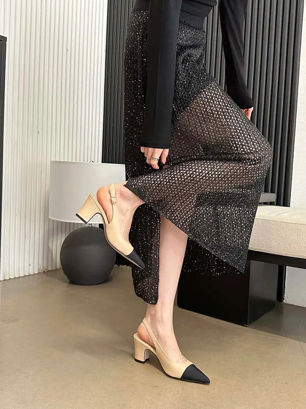 binfenxie  -  Mixed Color Women Sandals Fashion Dress Shoes Thick Mid Heeled Elastic Back Strap Party Pumps Sexy Sandals 35-39 Beige White