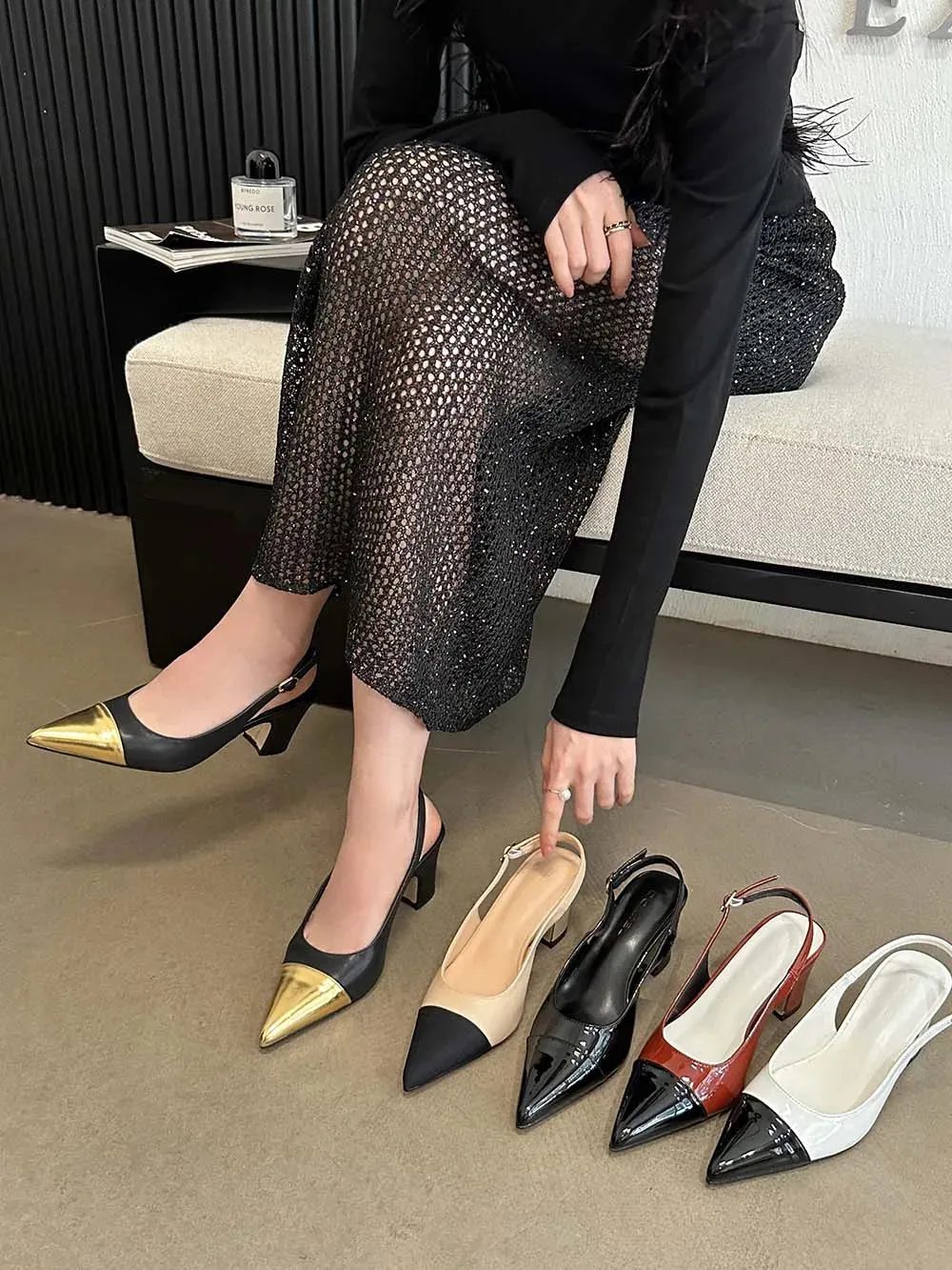 binfenxie  -  Mixed Color Women Sandals Fashion Dress Shoes Thick Mid Heeled Elastic Back Strap Party Pumps Sexy Sandals 35-39 Beige White