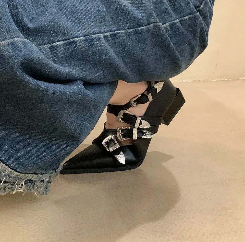 binfenxie  -  Pointed Toe Women Flat Loafers Belt Buckle Autumn Spring Fashion Party Pumps Black White Silver Loafers Shoes Low Heels 35-39