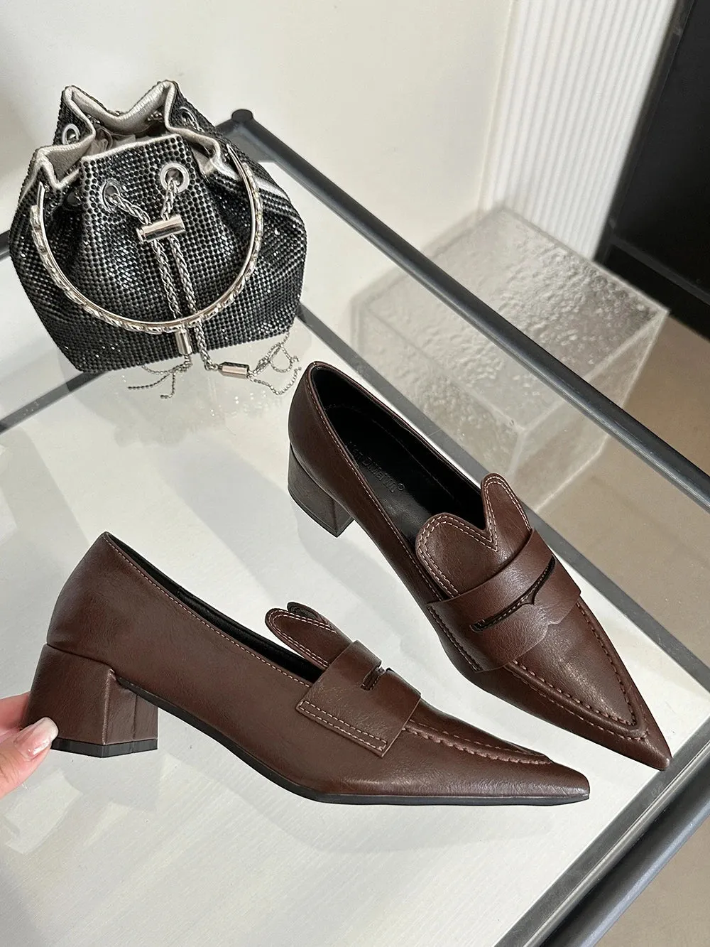 binfenxie  -  Pointed Toe Women Loafers 2024New Arrivals Black Brown Fashion Shallow Slip On Flat Low Heeled Casual Party Pumps Shoes Woman