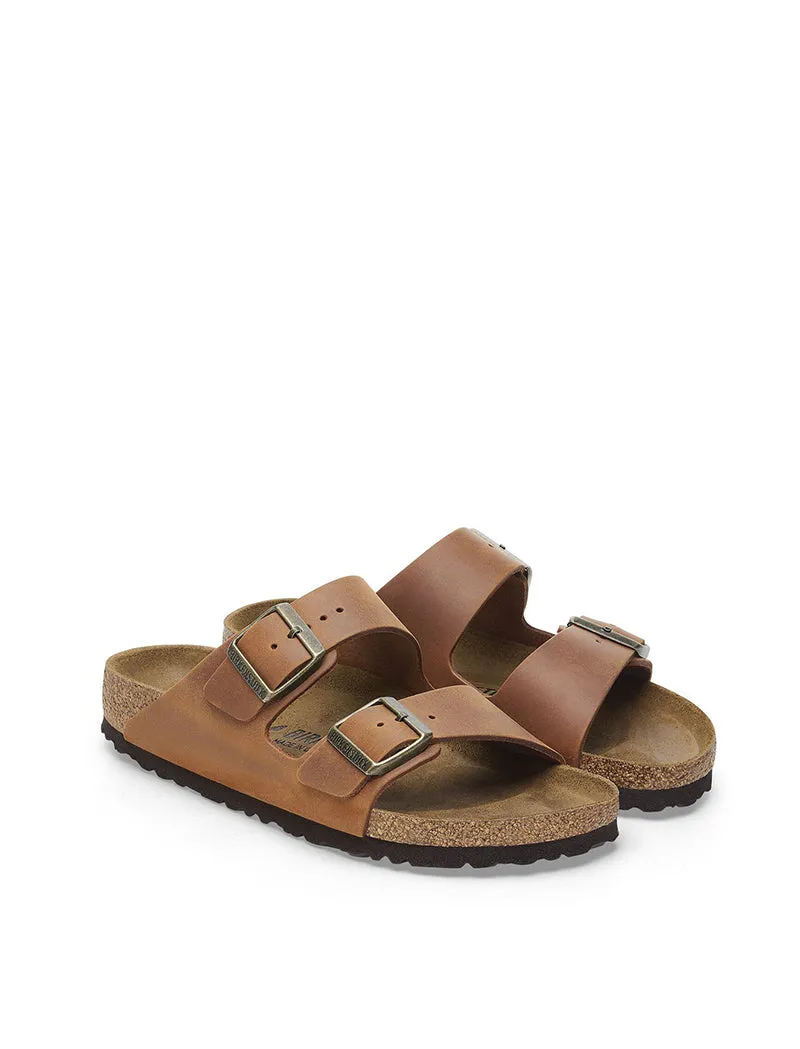 Birkenstock Womens Arizona Oiled Leather Narrow Sandal Cognac