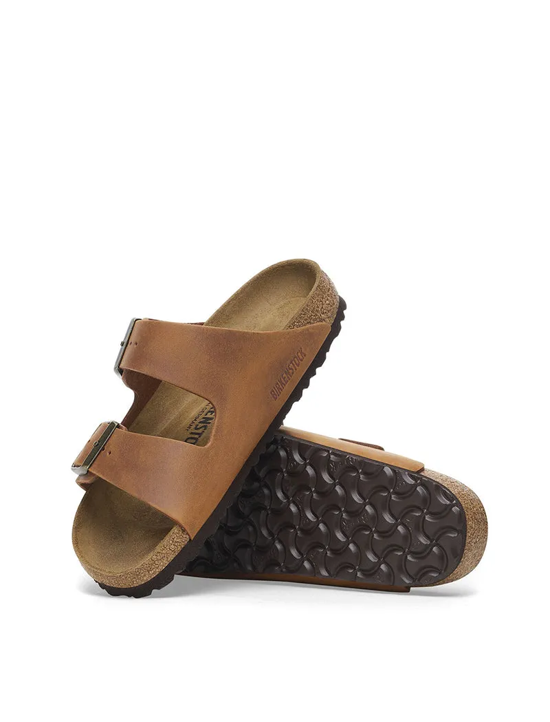 Birkenstock Womens Arizona Oiled Leather Narrow Sandal Cognac