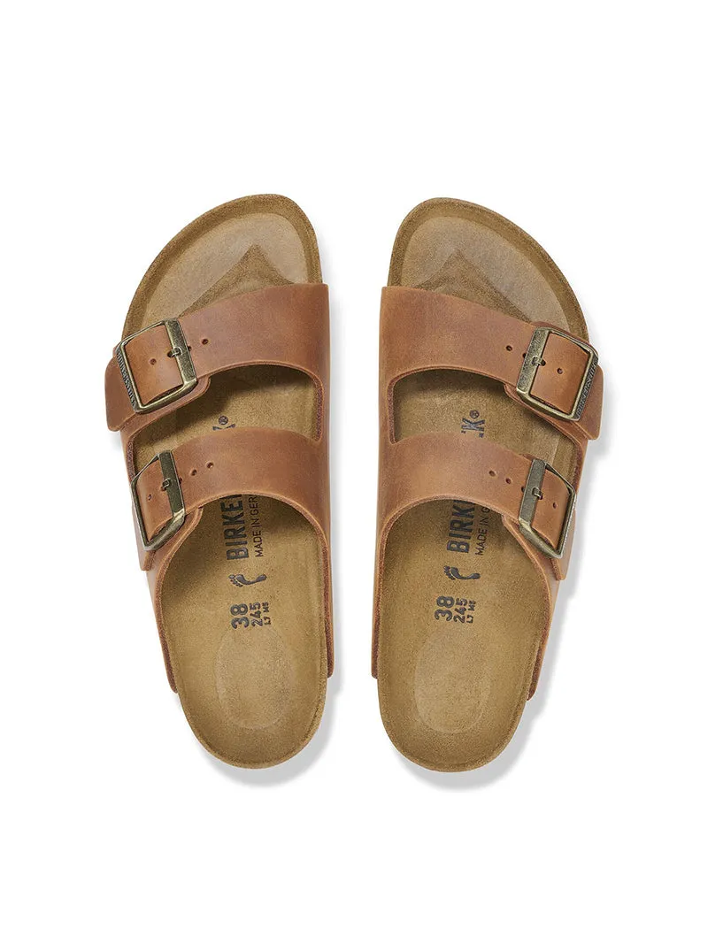 Birkenstock Womens Arizona Oiled Leather Narrow Sandal Cognac