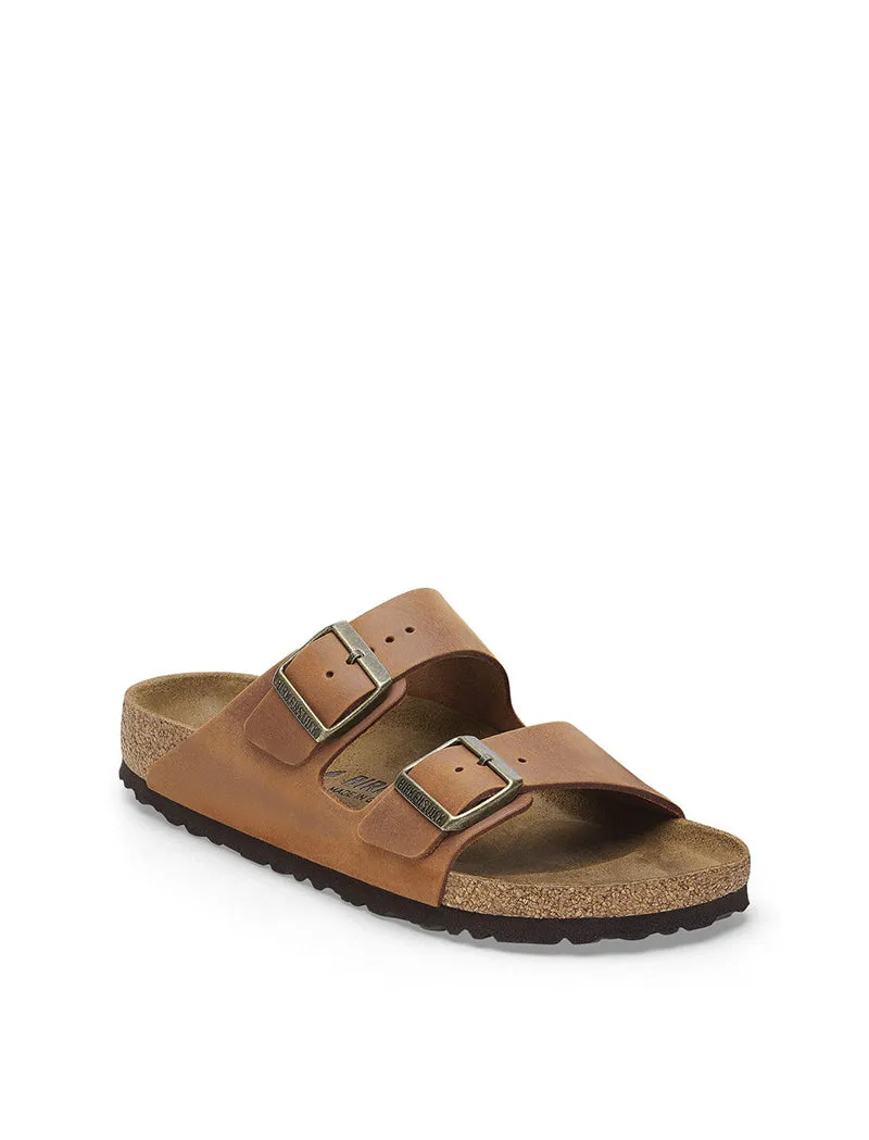 Birkenstock Womens Arizona Oiled Leather Narrow Sandal Cognac