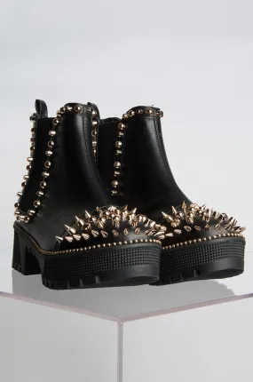 Cape Robbin Spiky Rager Black Vegan Leather Gold Spike Platform Chelsea Boot
