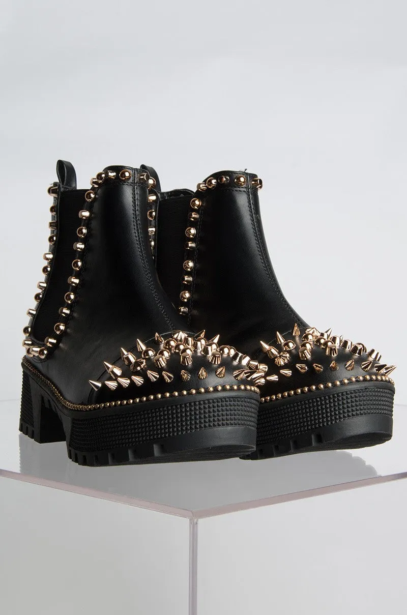 Cape Robbin Spiky Rager Black Vegan Leather Gold Spike Platform Chelsea Boot