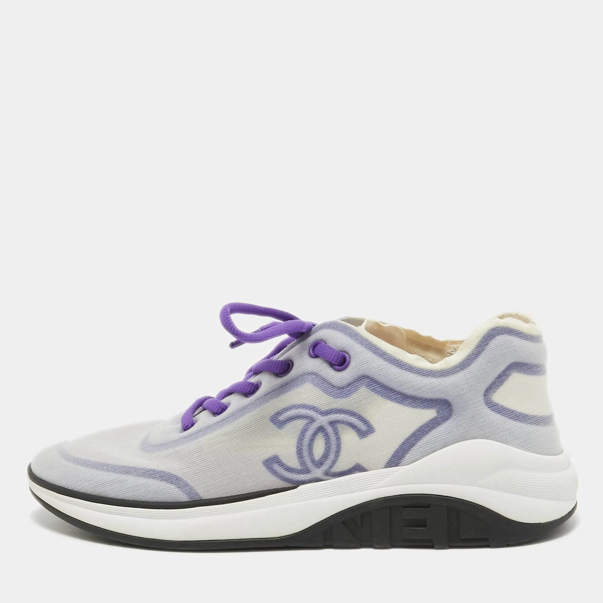 Chanel Purple/White Mesh Interlocking CC Logo Sneakers Size 40.5 RJC4335