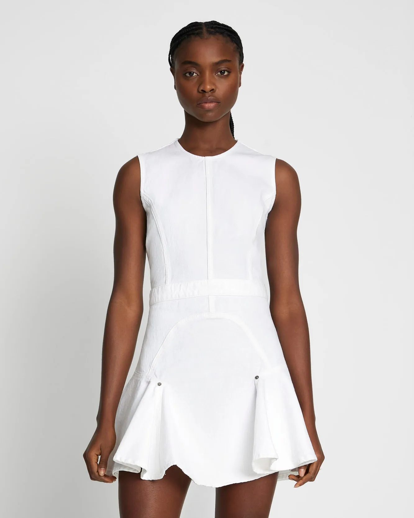 Denim Flounce Dress Mini in Brilliant White