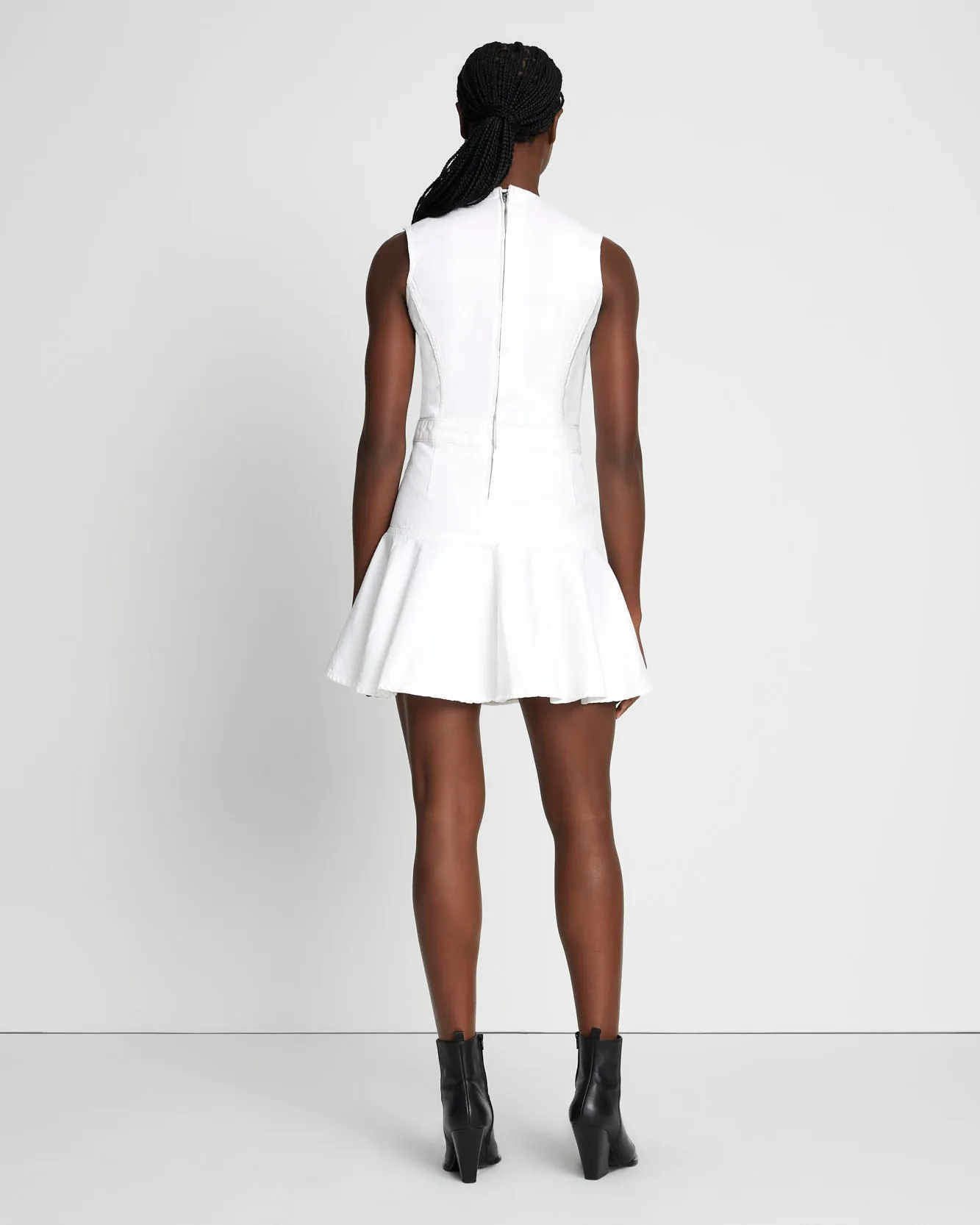 Denim Flounce Dress Mini in Brilliant White