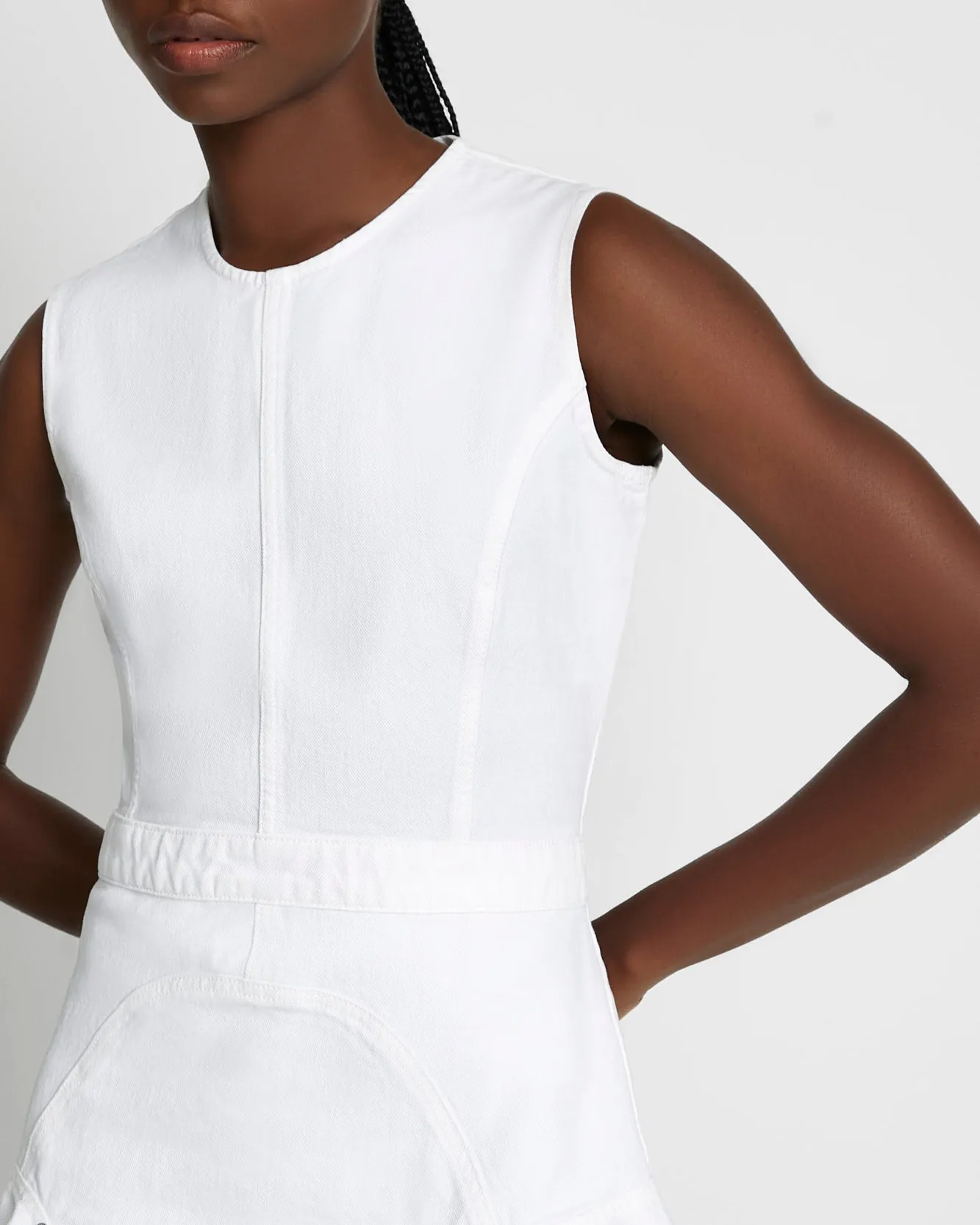 Denim Flounce Dress Mini in Brilliant White