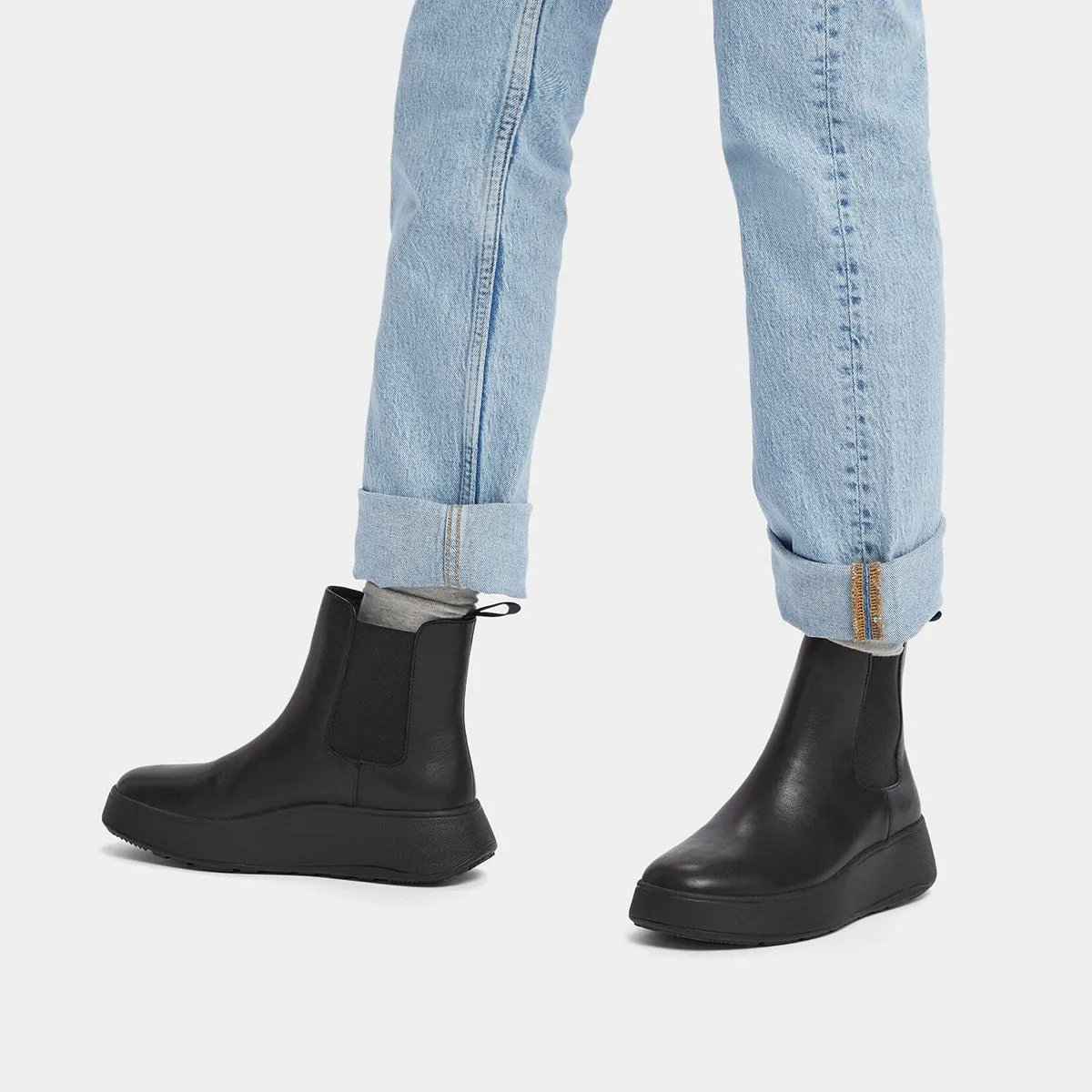 F-MODE Leather Flatform Chelsea Boots