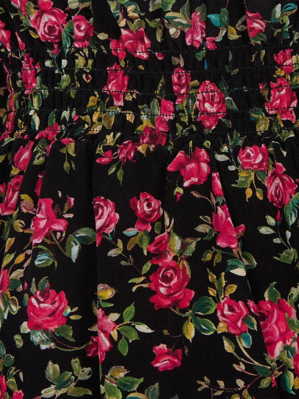 Floral Print Silk Ruffle Blouse