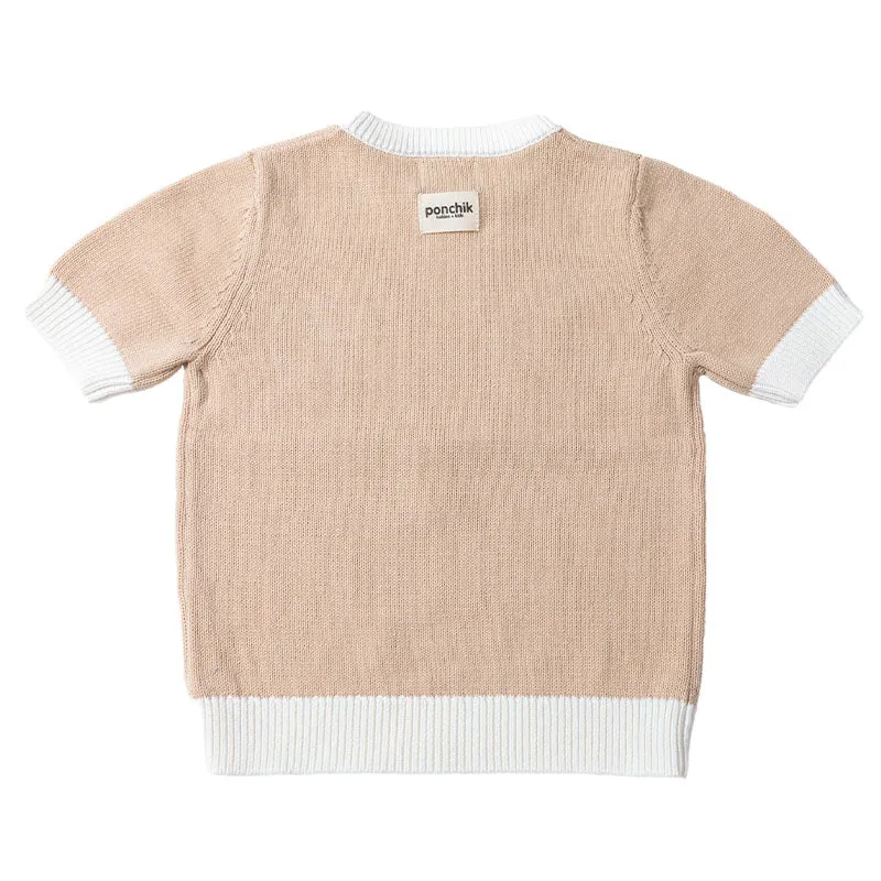 Knit Tshirt with Contrast Rib - Wheat   White Trim