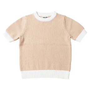 Knit Tshirt with Contrast Rib - Wheat   White Trim