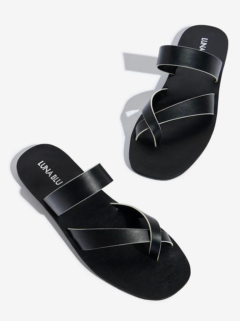LUNA BLU Black Criss-Cross Design Slides