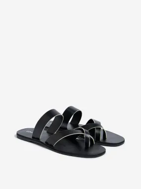 LUNA BLU Black Criss-Cross Design Slides