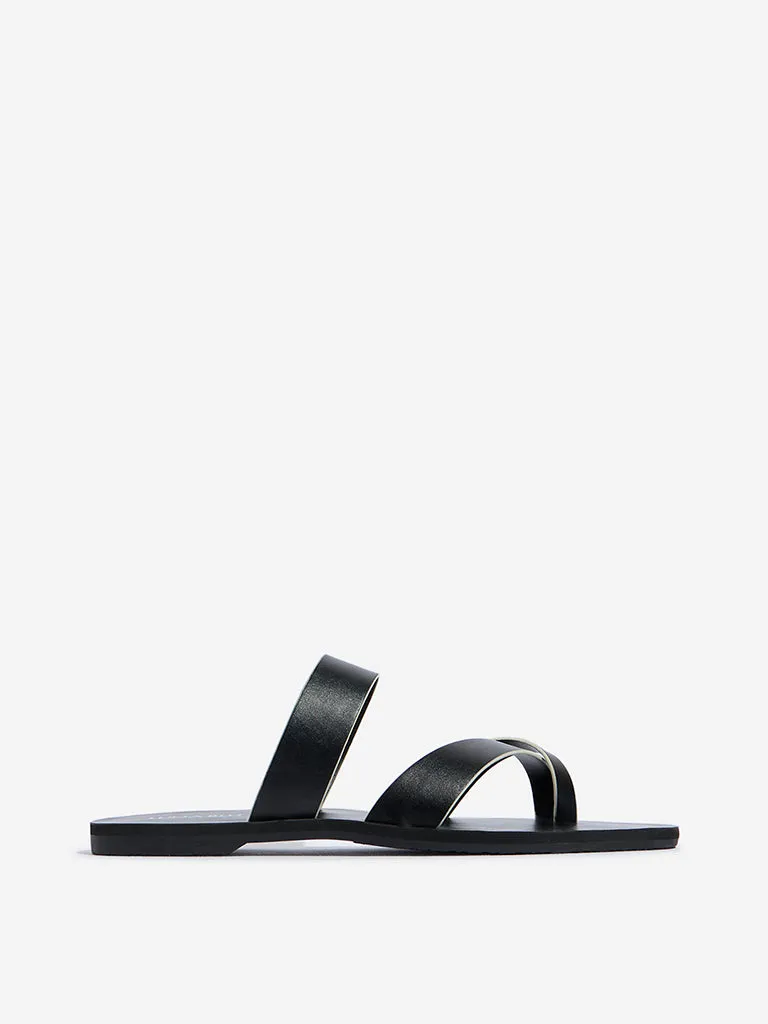 LUNA BLU Black Criss-Cross Design Slides