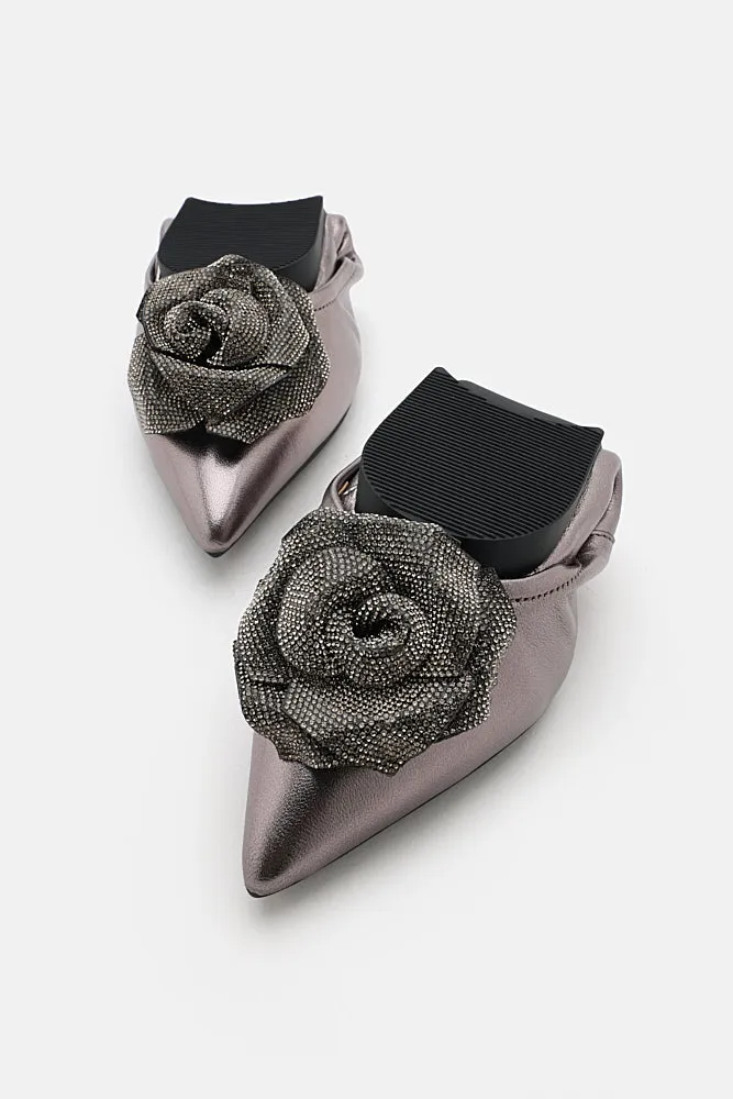 Marianna Crystal Embellished Rose Foldable Flats