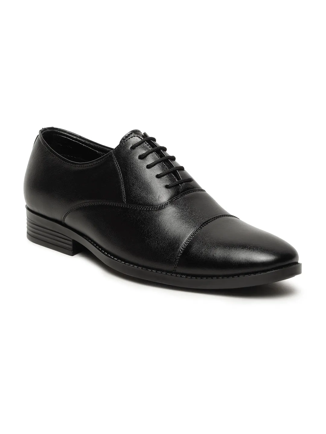 Men's Black Solid Leather Lace-Up Formal Shoes