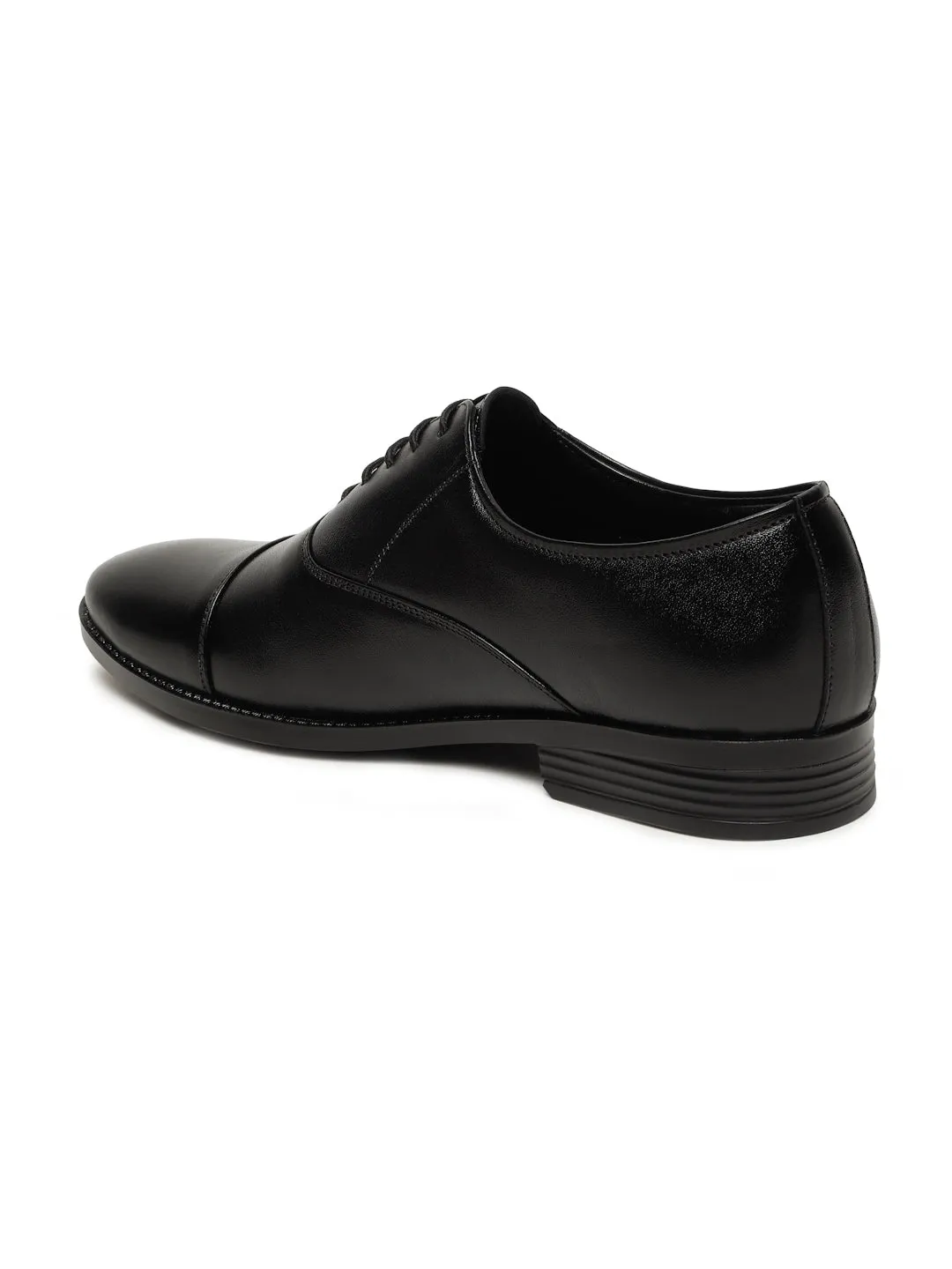 Men's Black Solid Leather Lace-Up Formal Shoes