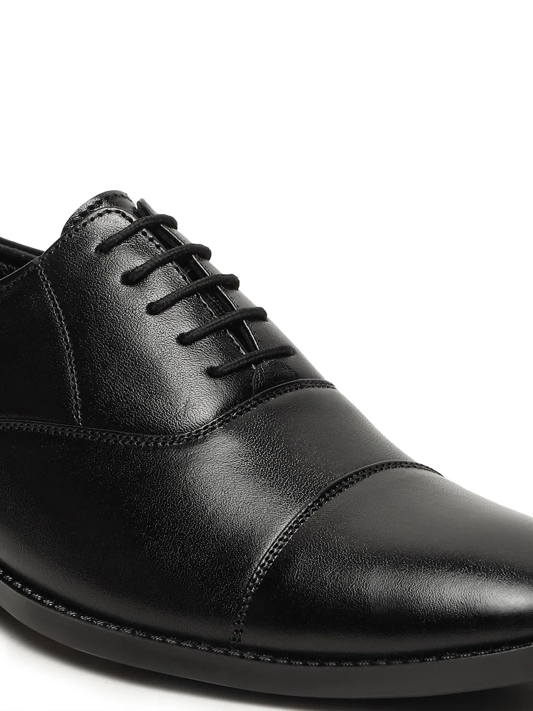 Men's Black Solid Leather Lace-Up Formal Shoes