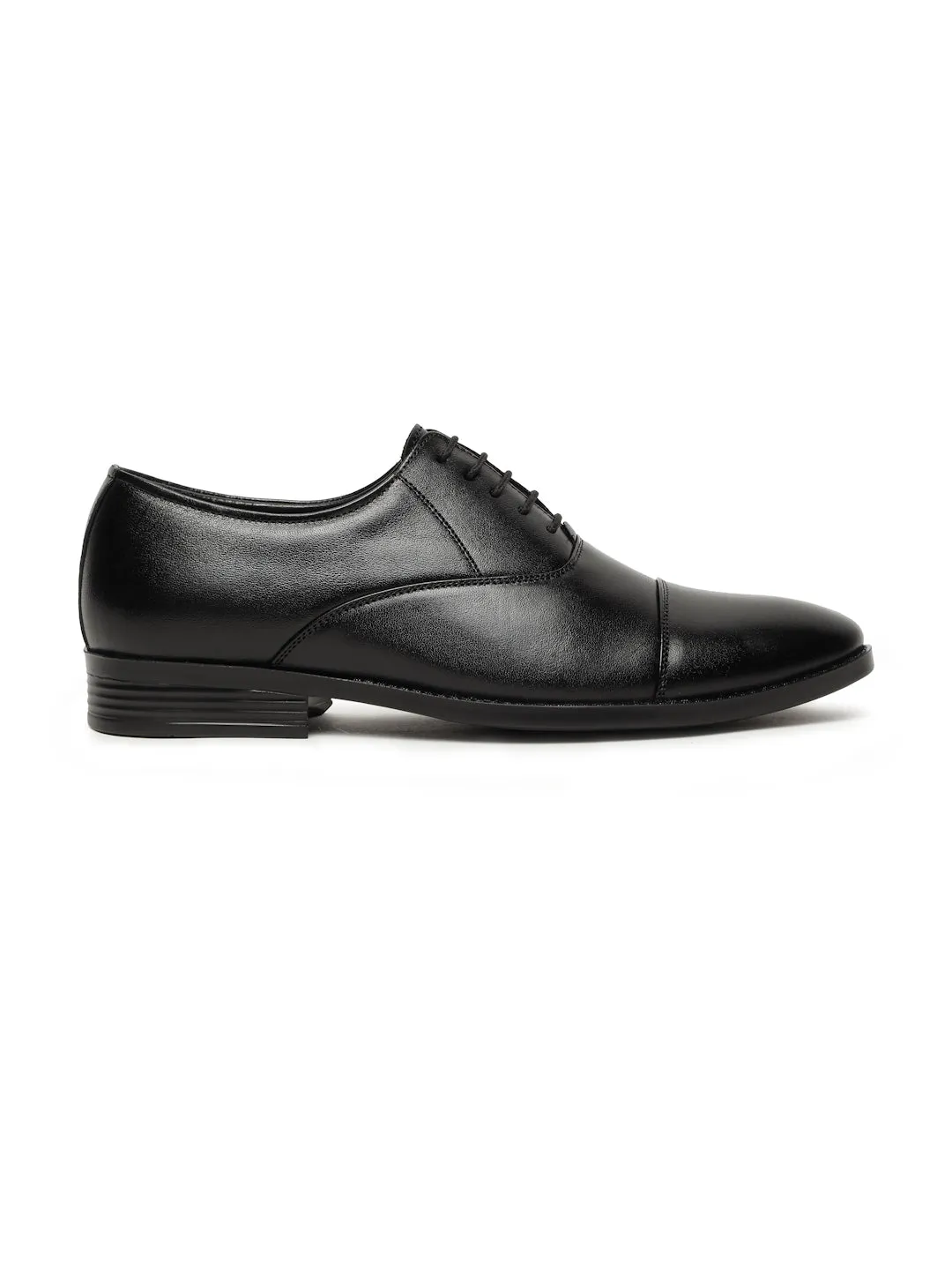 Men's Black Solid Leather Lace-Up Formal Shoes