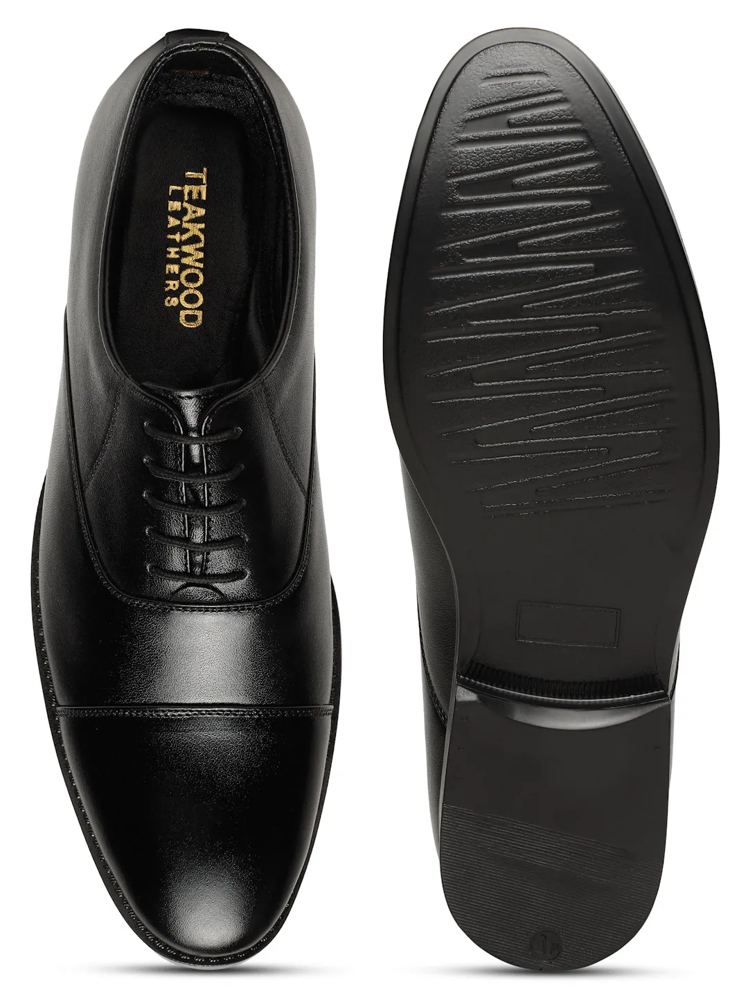 Men's Black Solid Leather Lace-Up Formal Shoes