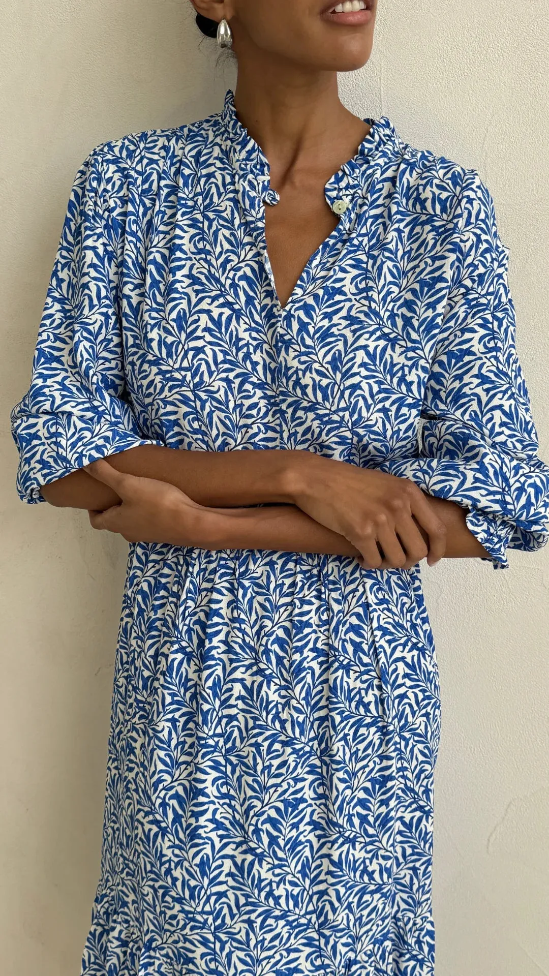 Olivia Dress - Blue Leaf Print