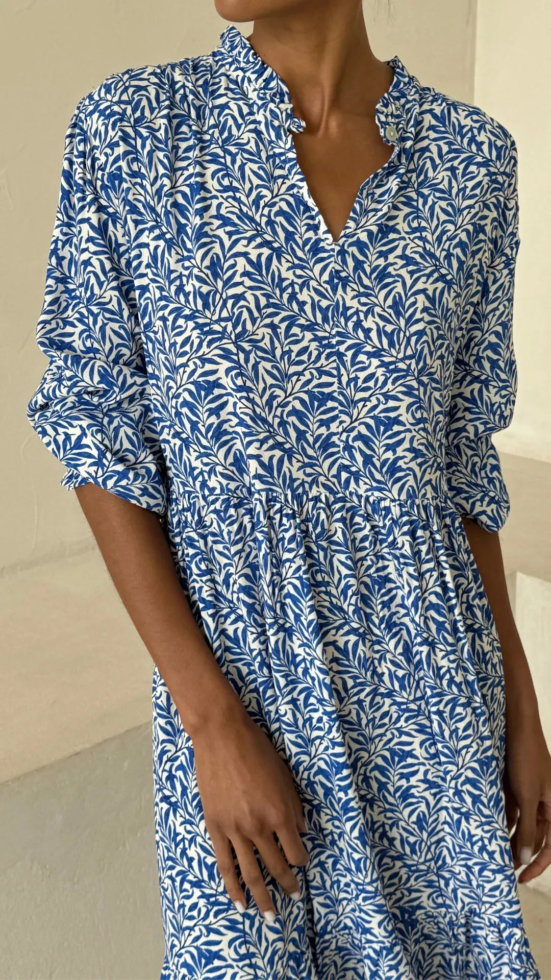Olivia Dress - Blue Leaf Print