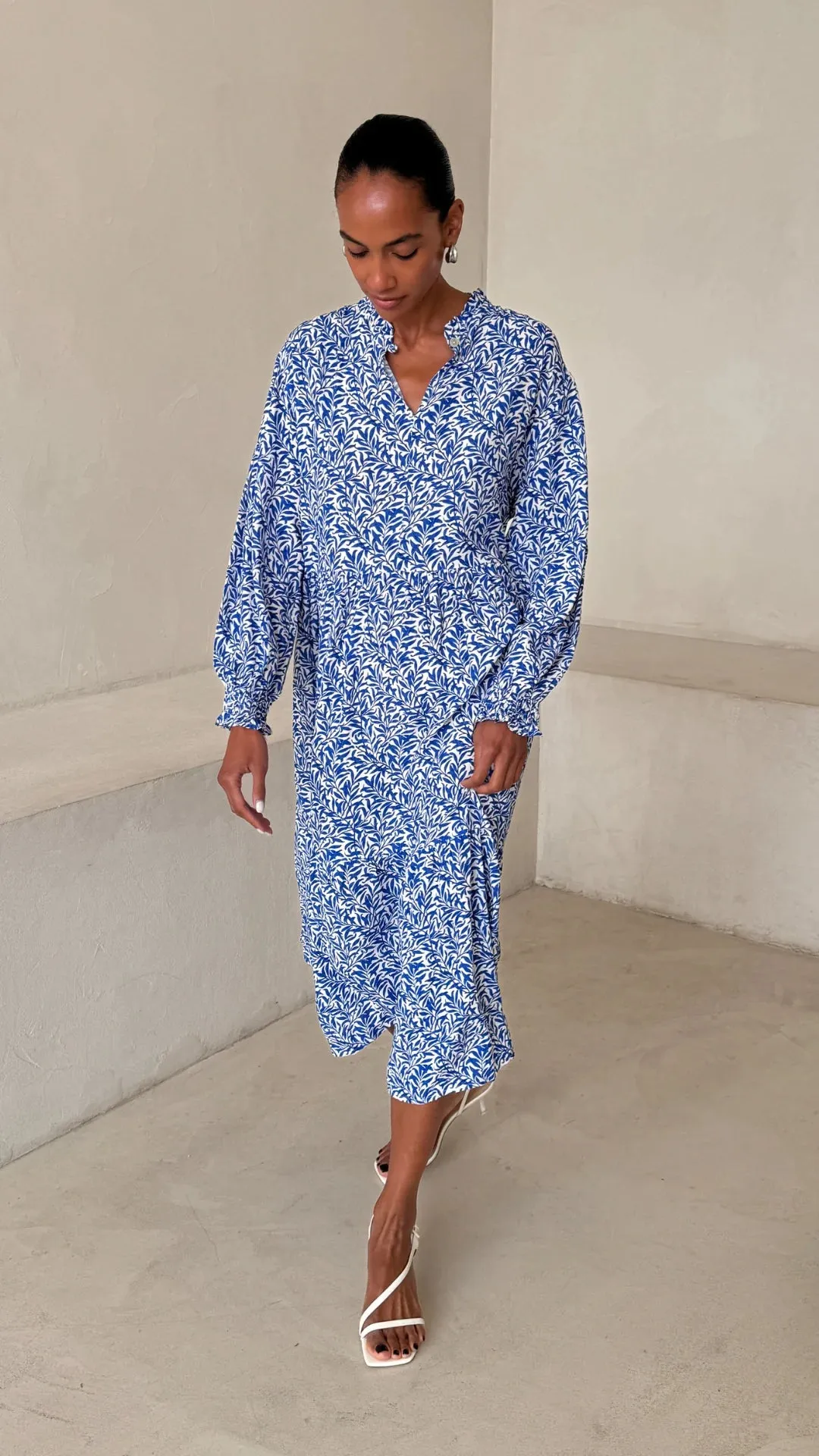 Olivia Dress - Blue Leaf Print