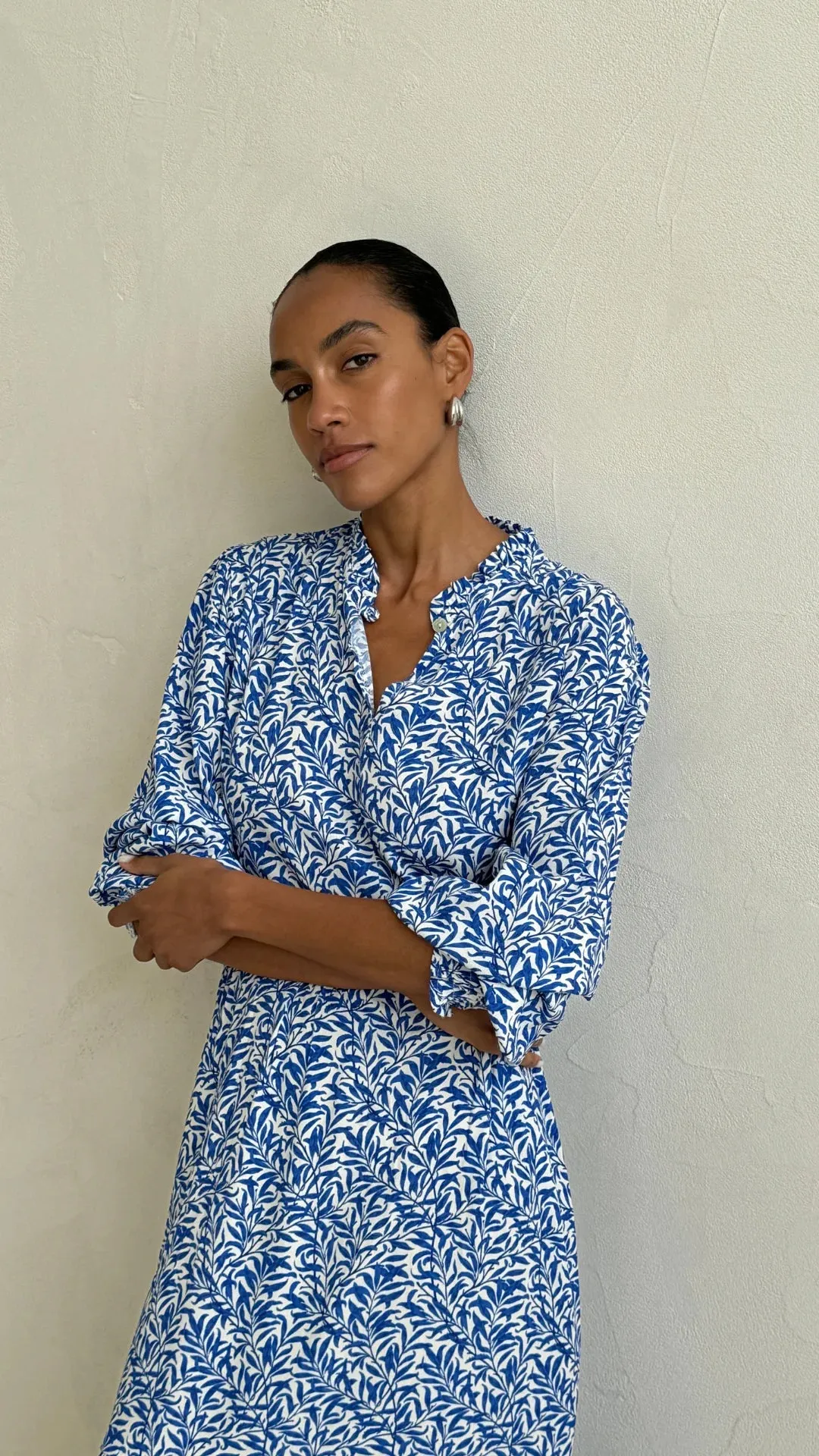 Olivia Dress - Blue Leaf Print