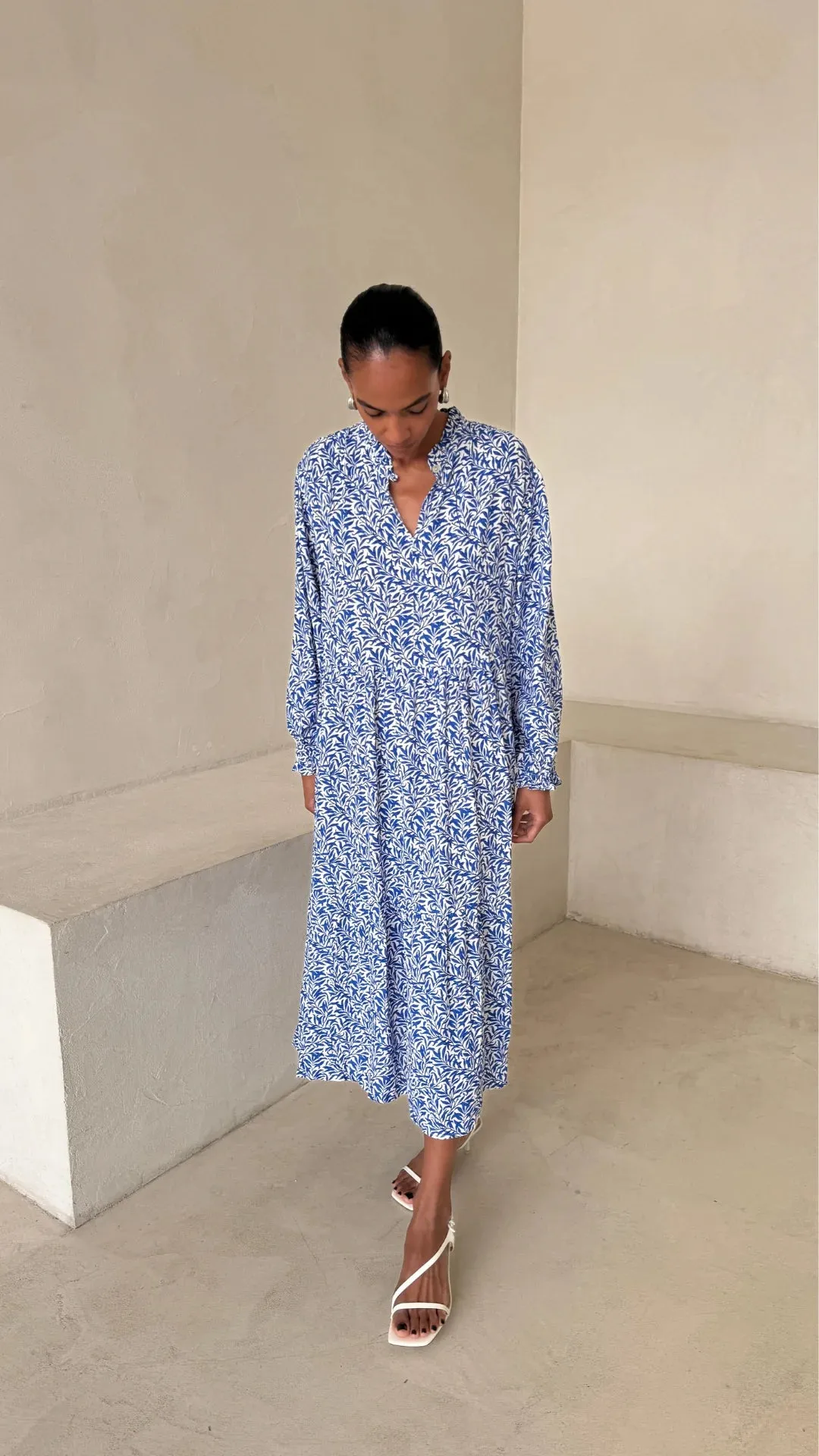 Olivia Dress - Blue Leaf Print