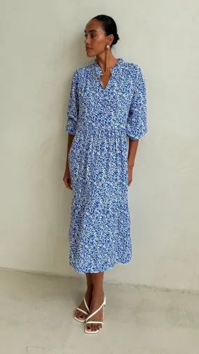 Olivia Dress - Blue Leaf Print