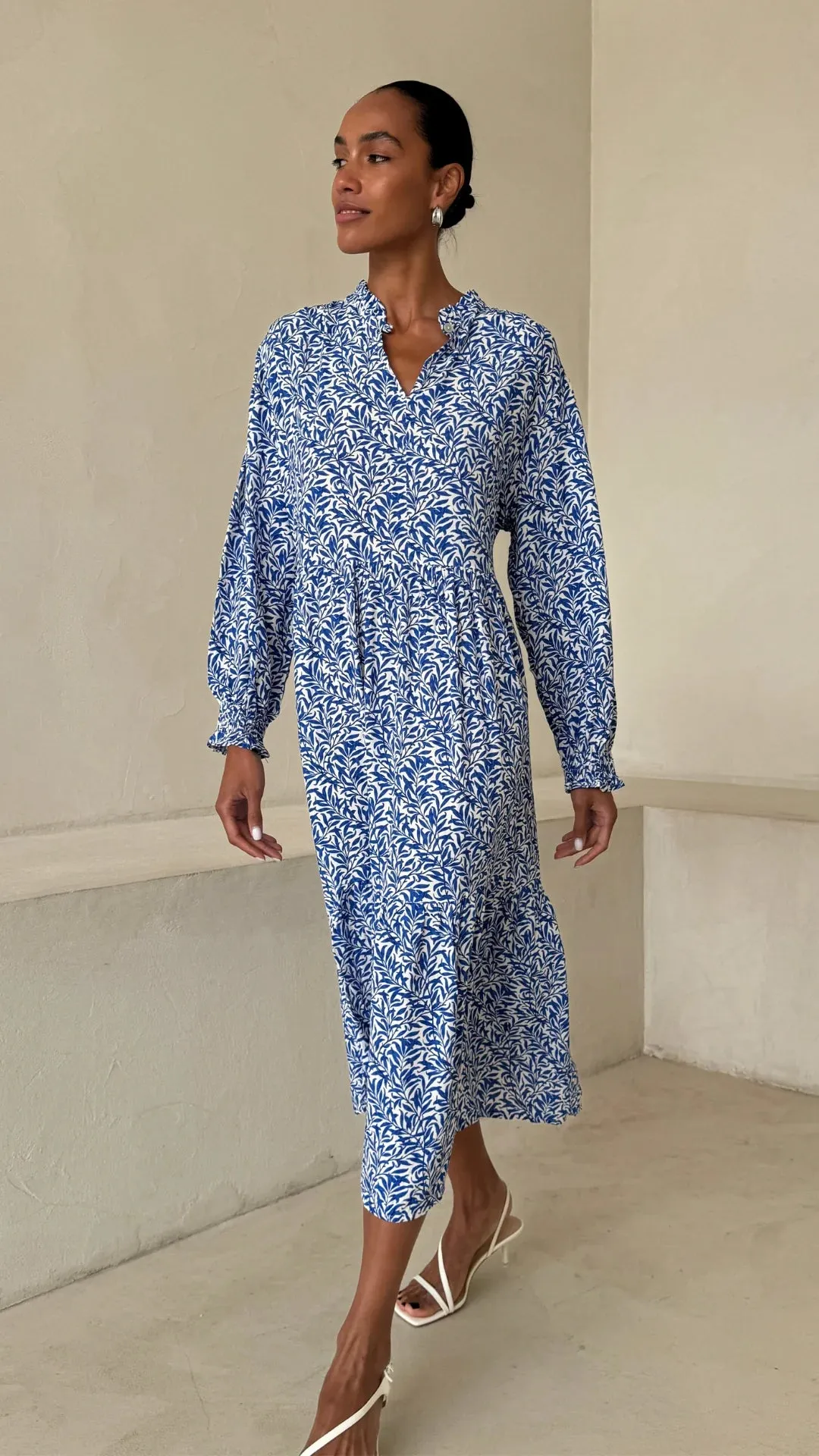 Olivia Dress - Blue Leaf Print