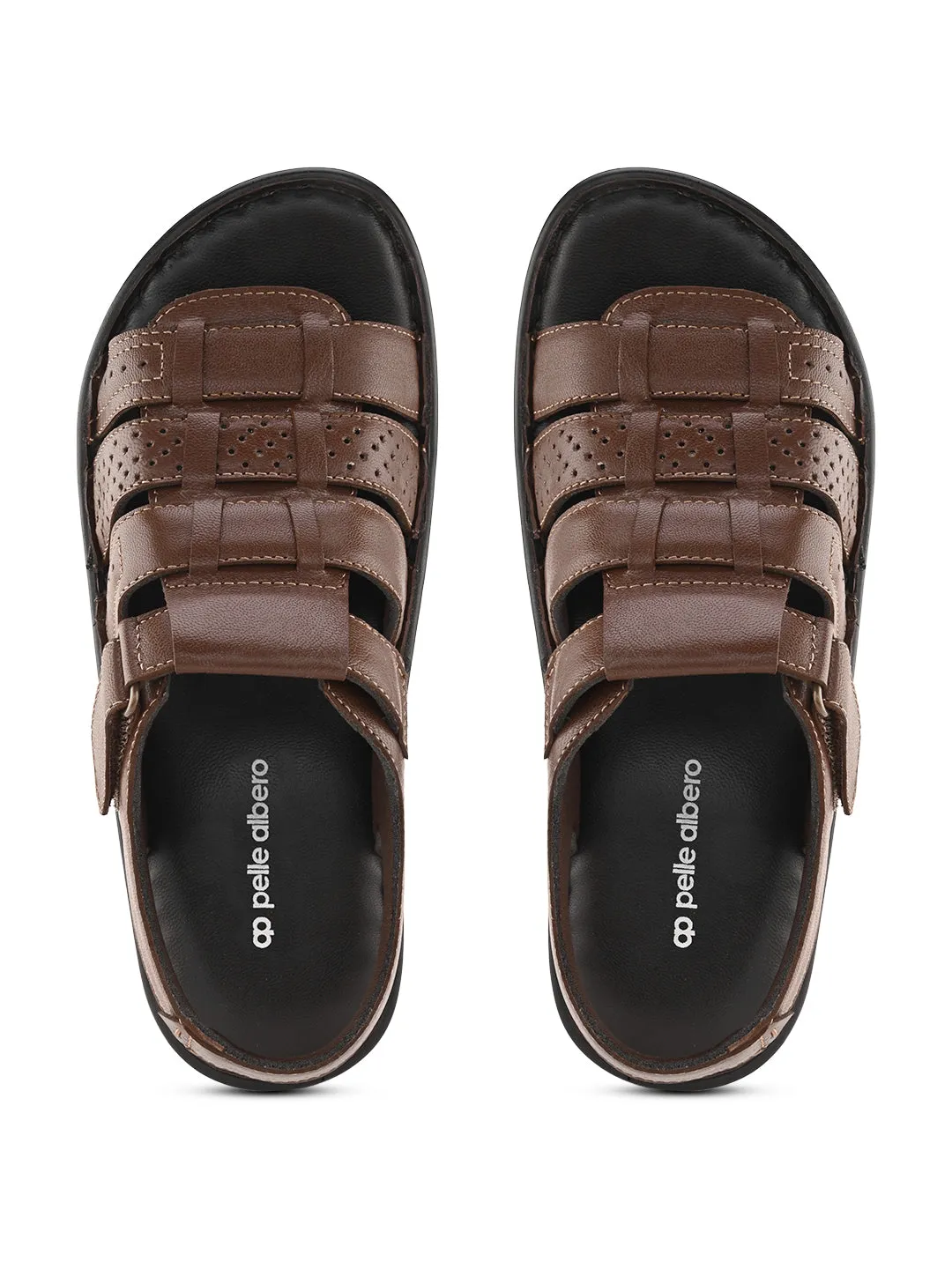Pelle Albero Tan Leather Sandals for Men
