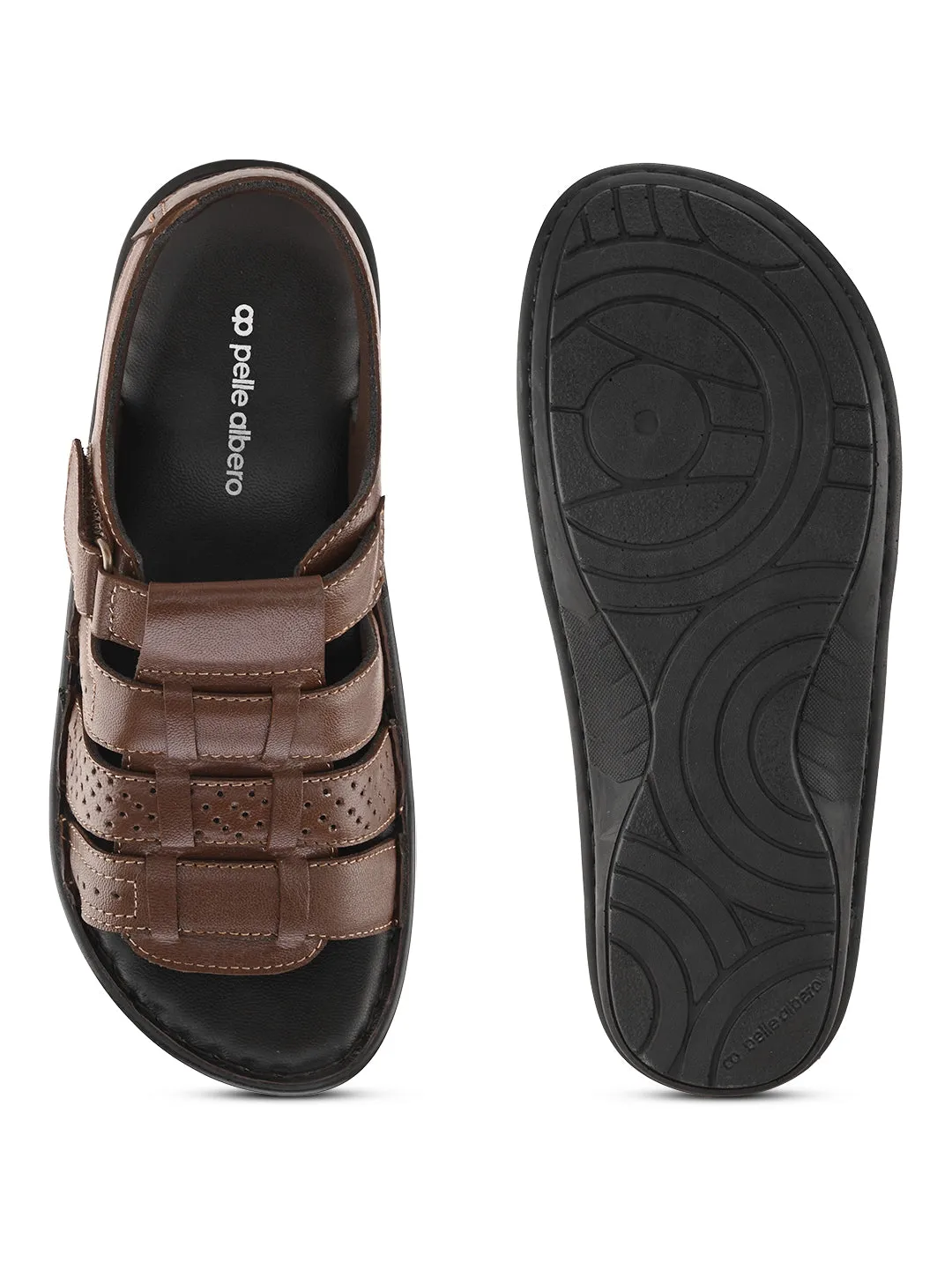 Pelle Albero Tan Leather Sandals for Men