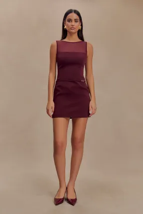 Posie Suiting Belted Mini Dress - Mahogany