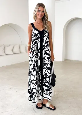 Quartz Maxi Dress - Black Abstract