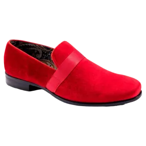 Red Velvet Men's Shoe Slip-on with a satin ribbon Luxury Style Loafer
